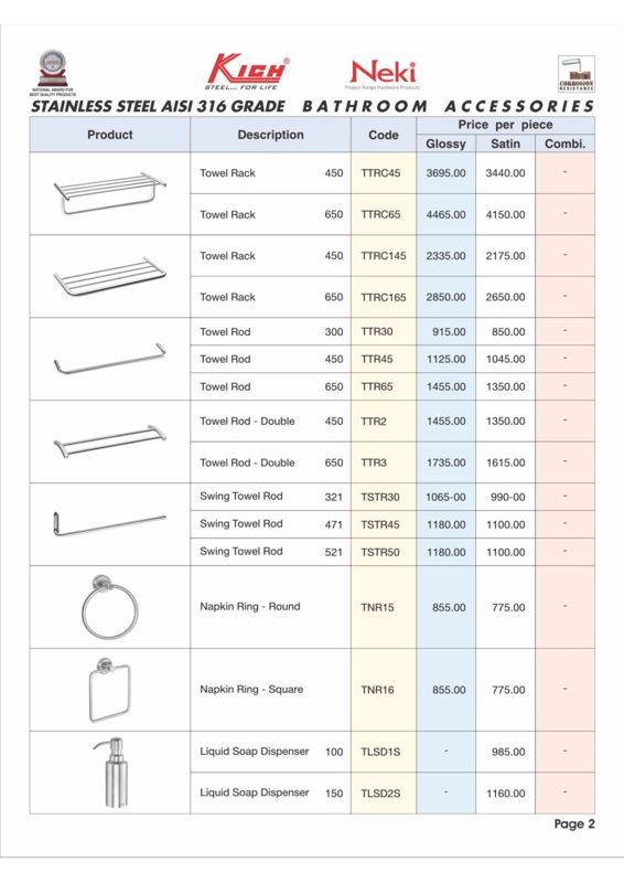 bathroom accessories price list